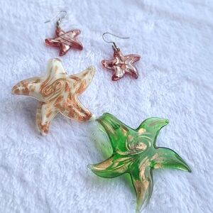 Hand Blown Glass Sea Star Pendants and Earrings